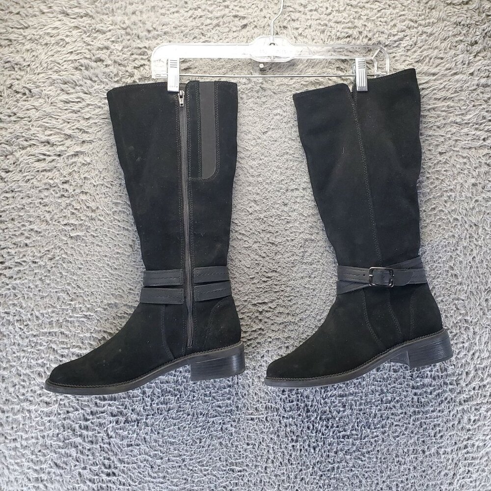 Clarks Shoes Womens Size 8.5 Black Suede Maye Shine Tall Riding Boots